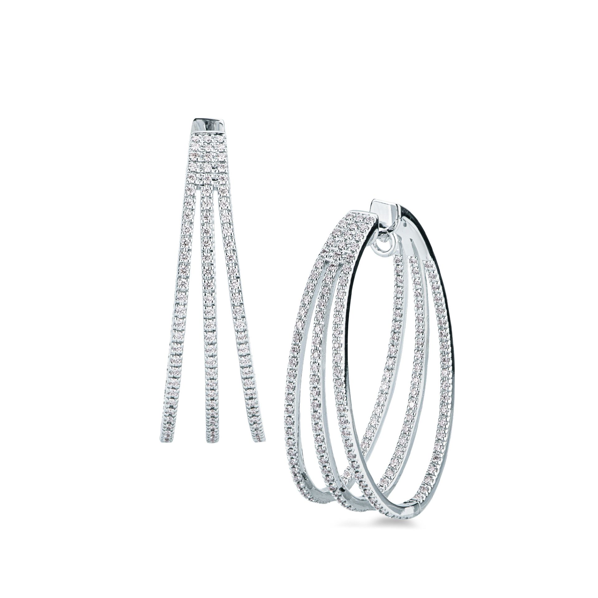 Paio Orecchini a scatto con Diamante in Oro Bianco