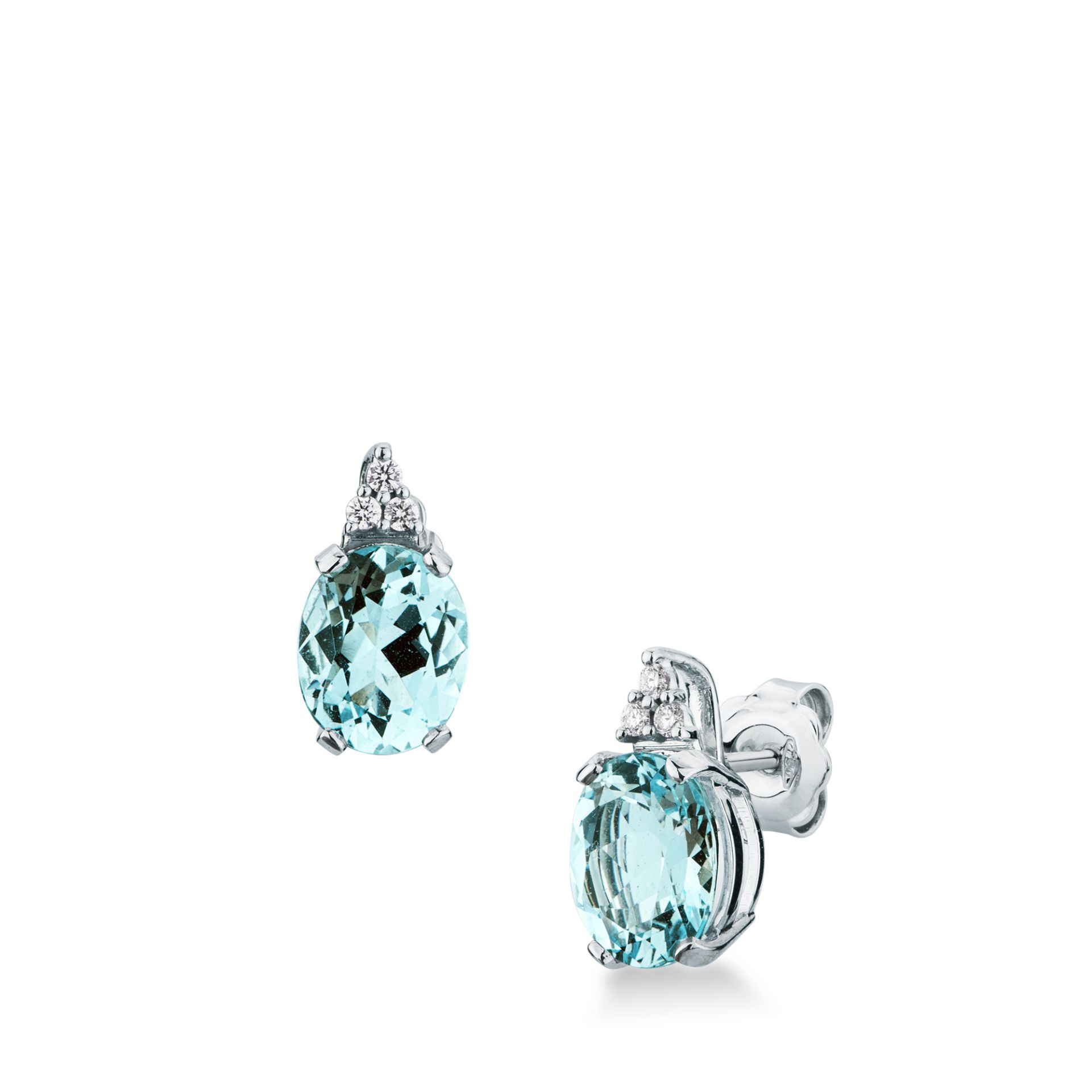 Pareja de pendientes de ballestilla con aguamarina y diamante en oro blanco