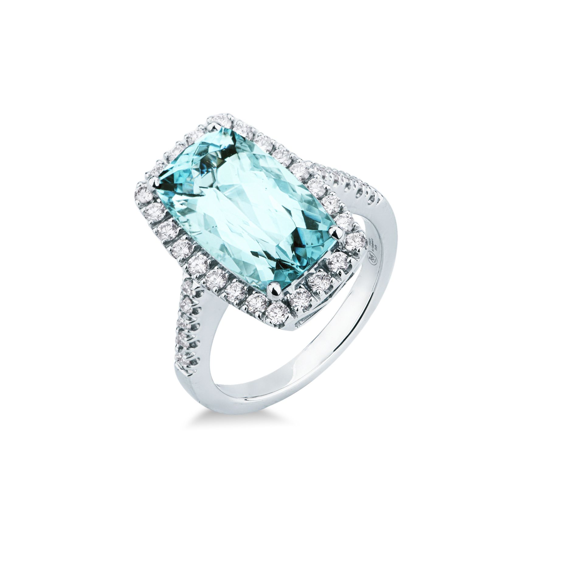 Anillo con aguamarina y diamante en oro blanco
