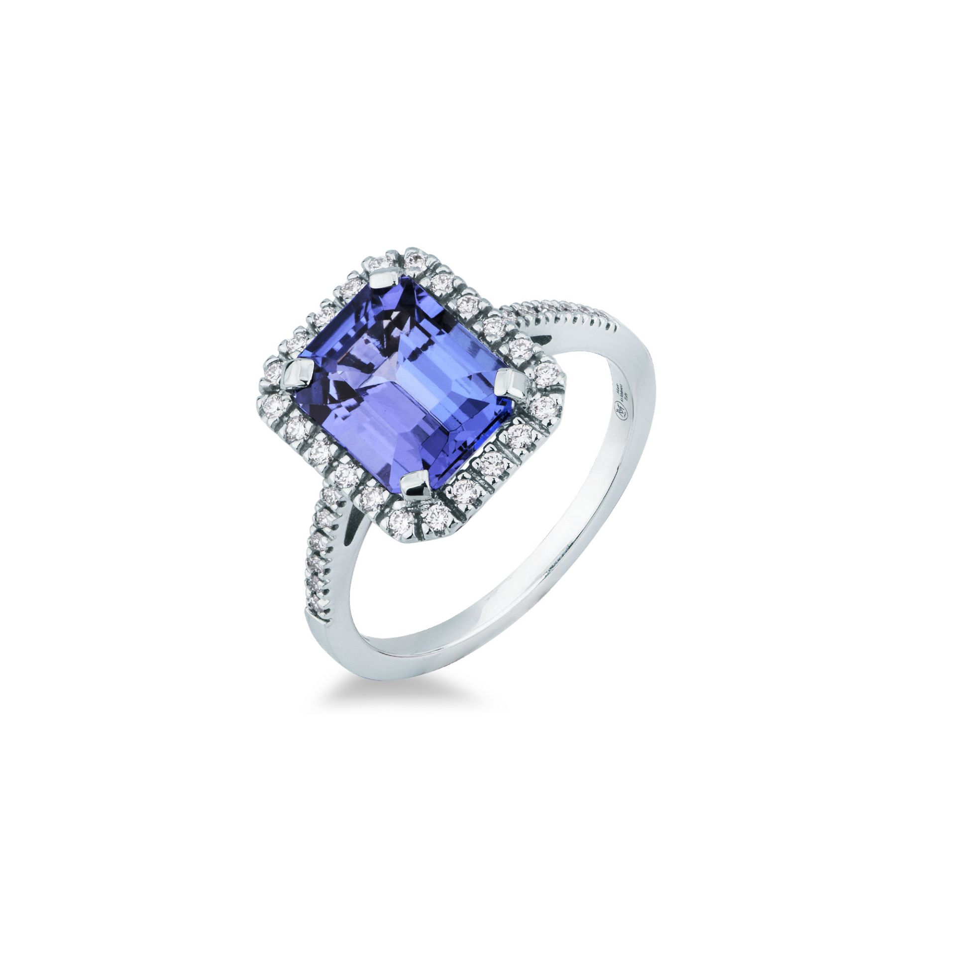 Anillo con aguamarina y diamante en oro blanco