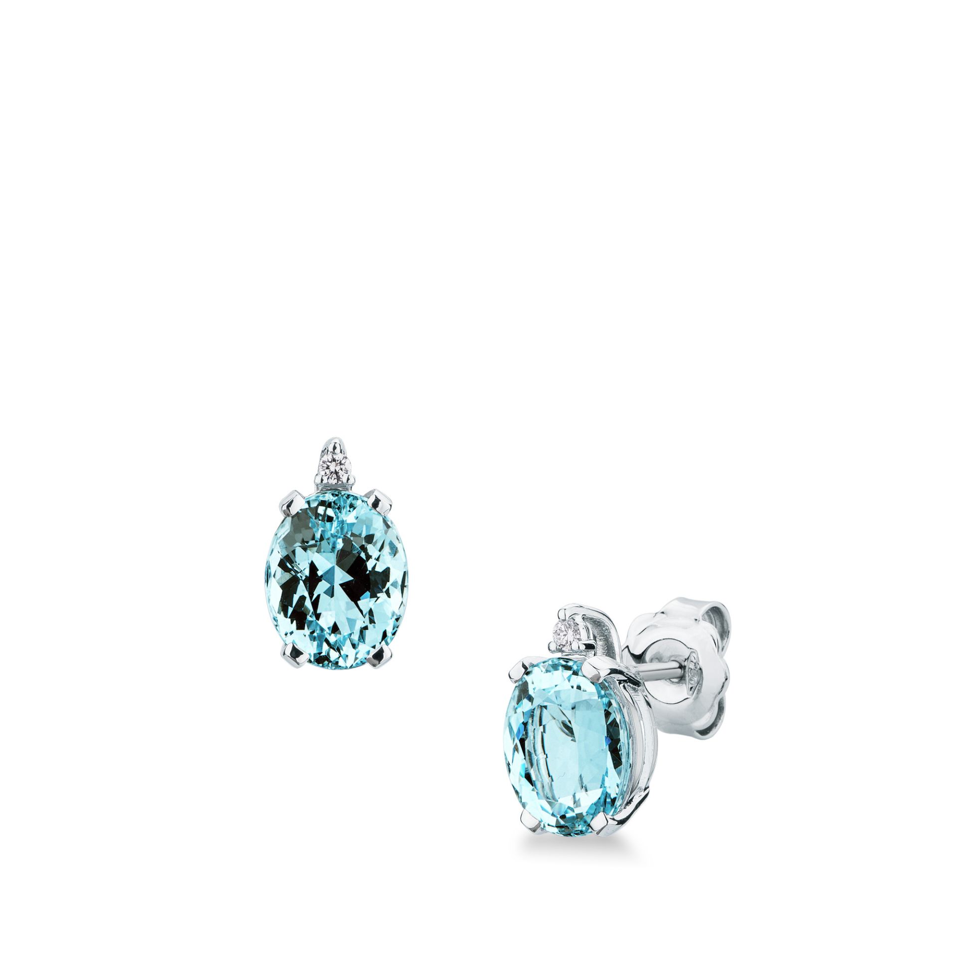 Pareja de pendientes de ballestilla con aguamarina y diamante en oro blanco