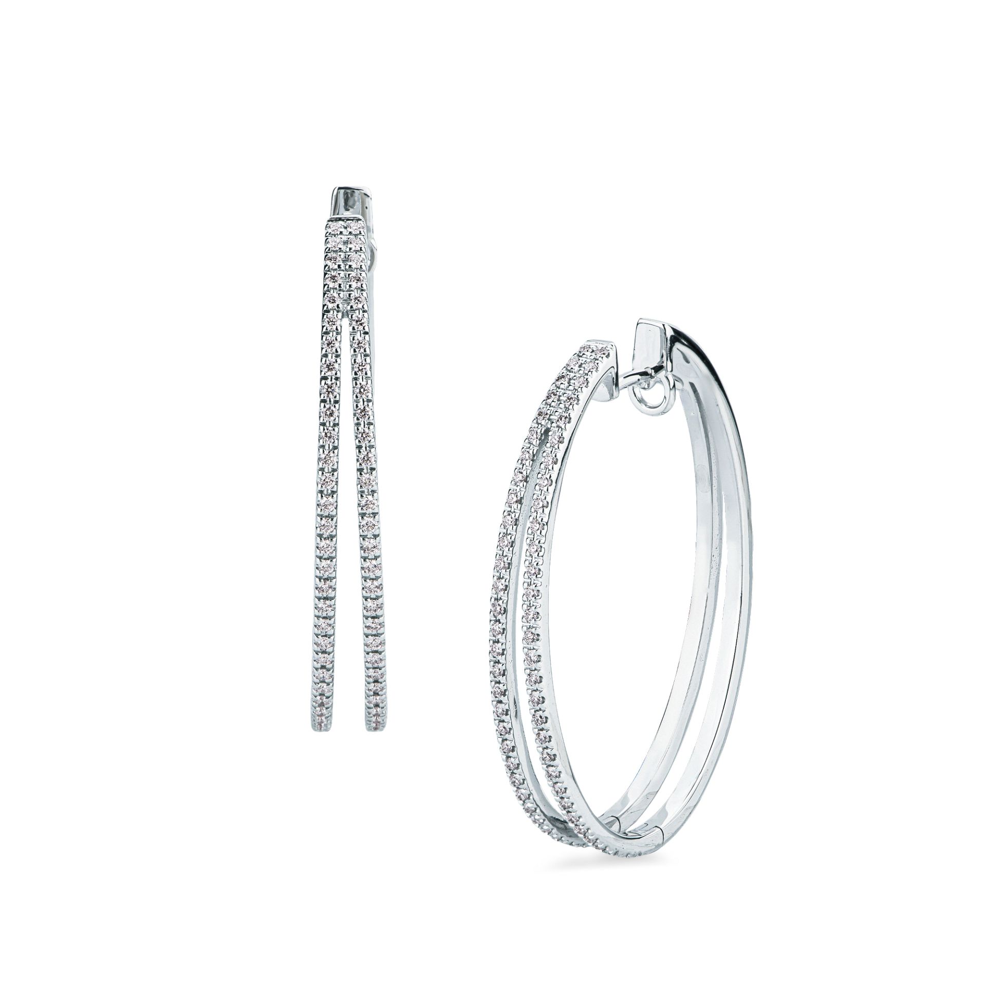 Pareja de pendientes de ballestilla con diamante en oro blanco