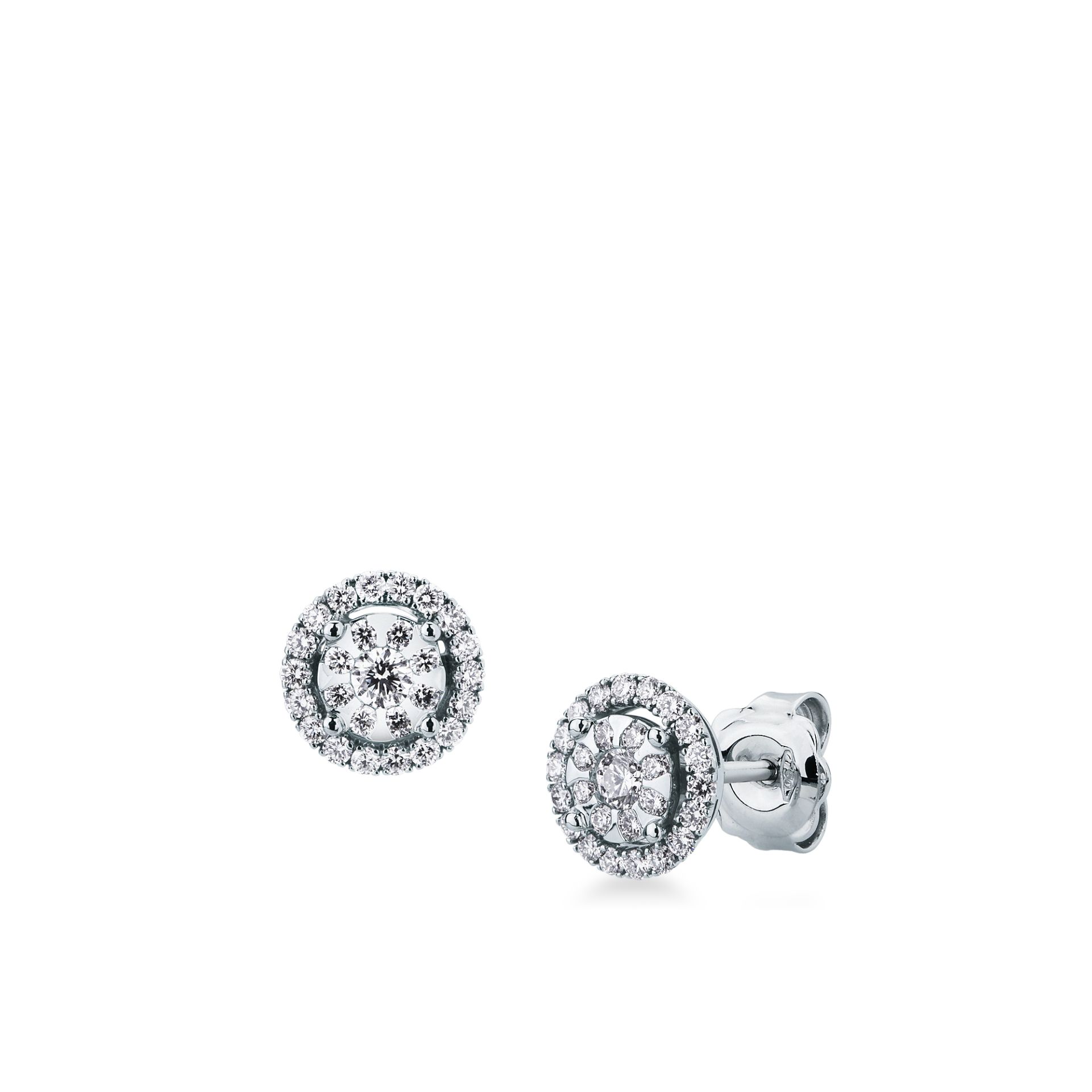 Paio Orecchini a scatto con Diamante in Oro Bianco