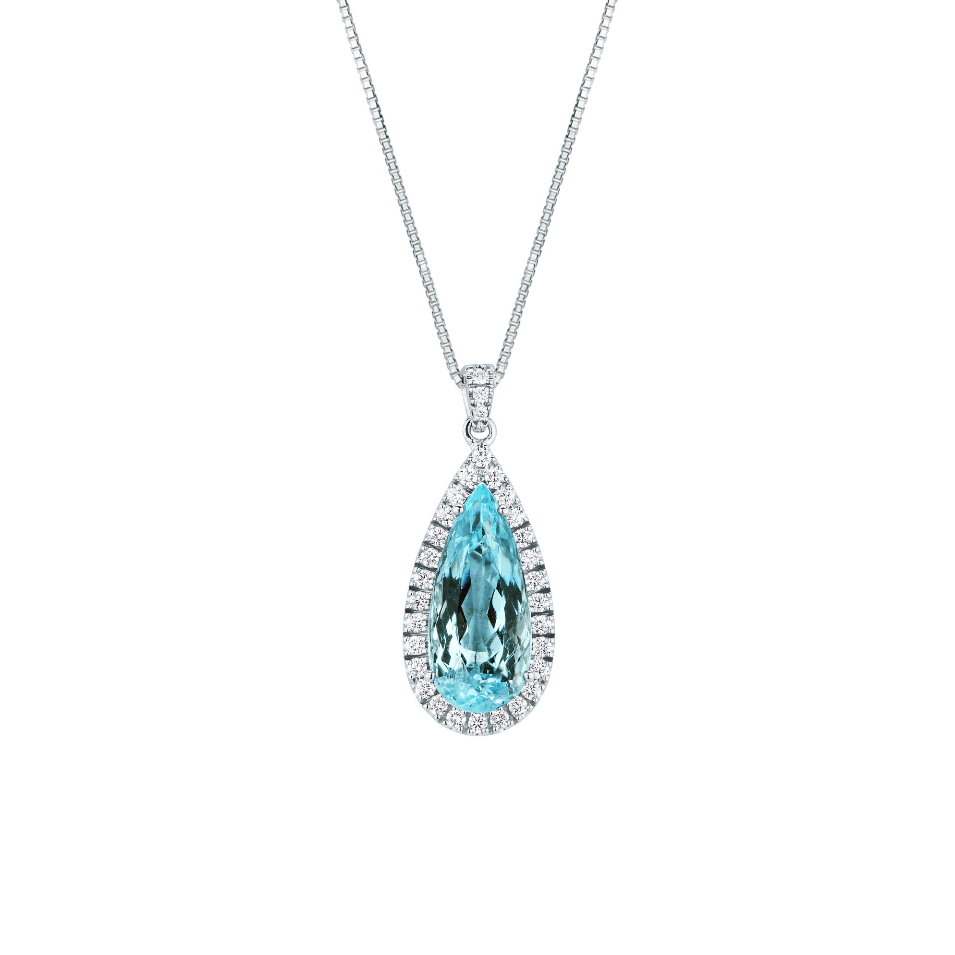 Necklace with aquamarine and diamond in white gold