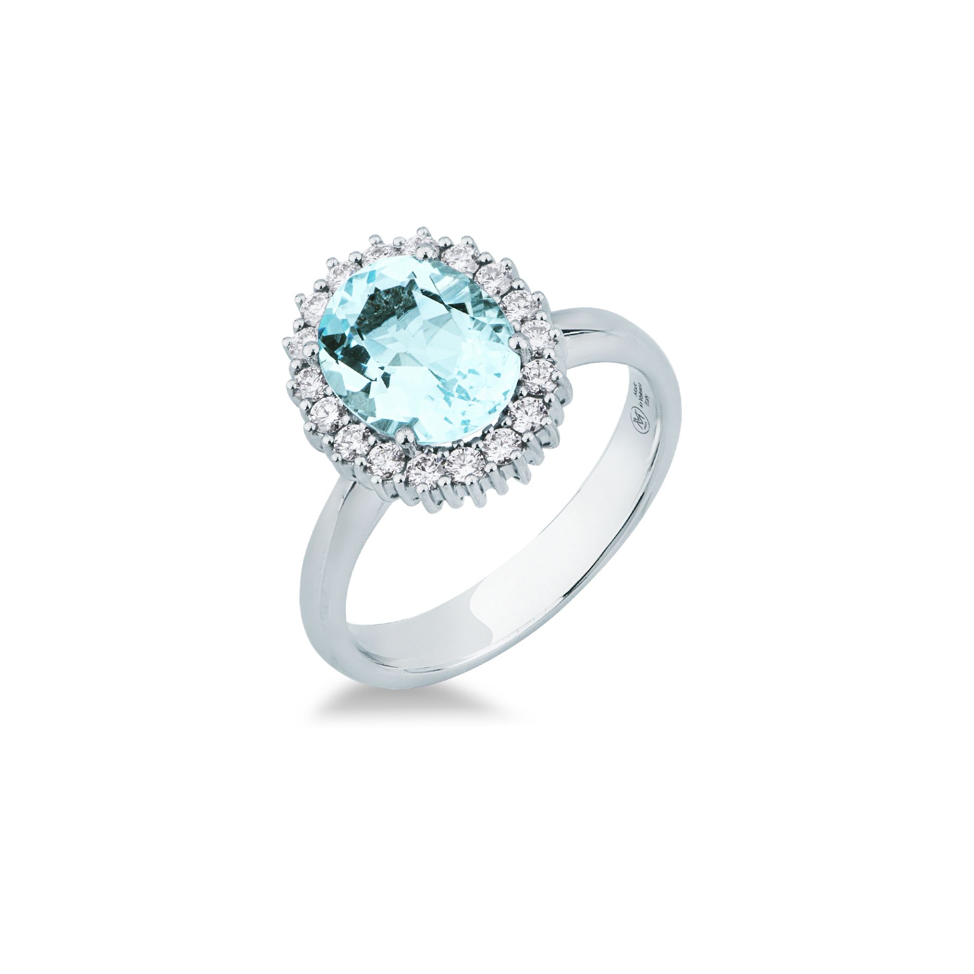 Ring with aquamarine and diamond in white gold
