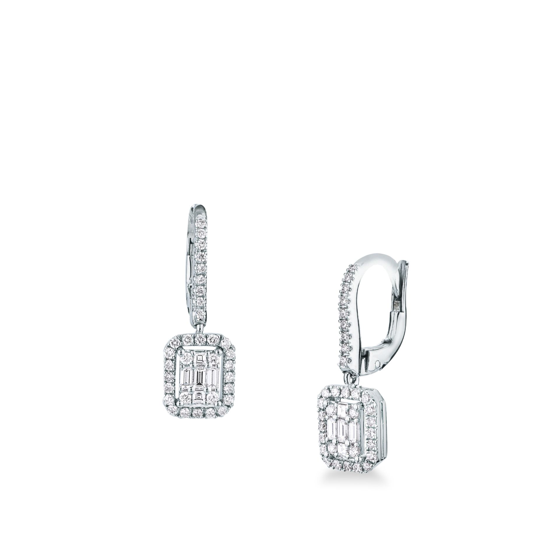 Pair of hook-of-earrings with diamond in white gold