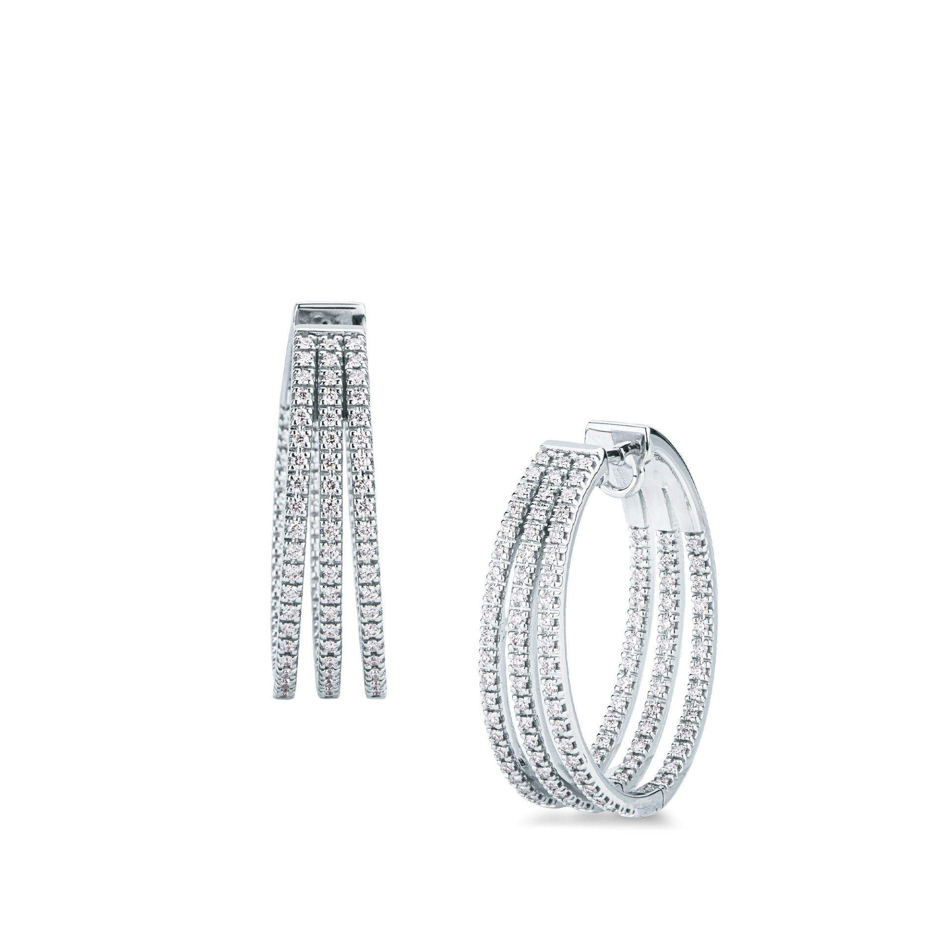 Pair of hinged earrings with diamond in white gold