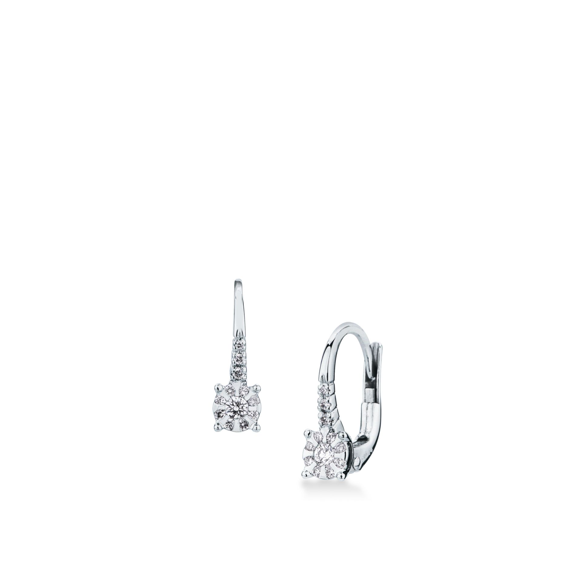Pair of hook-of-earrings with diamond in white gold