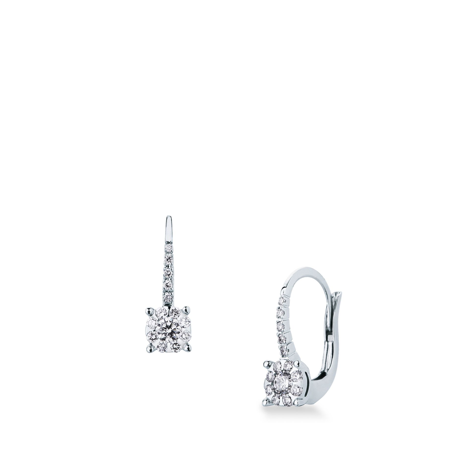 Pair of hook-of-earrings with diamond in white gold