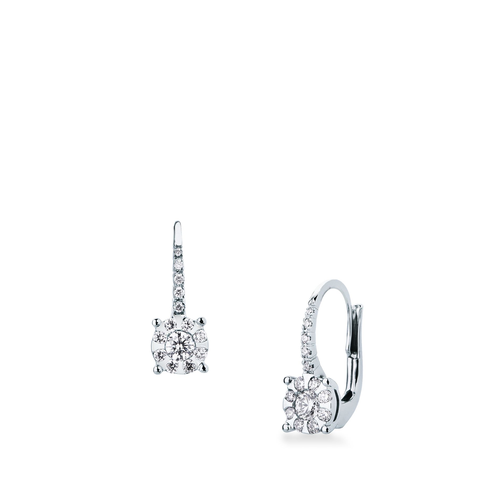 Pair of hook-of-earrings with diamond in white gold