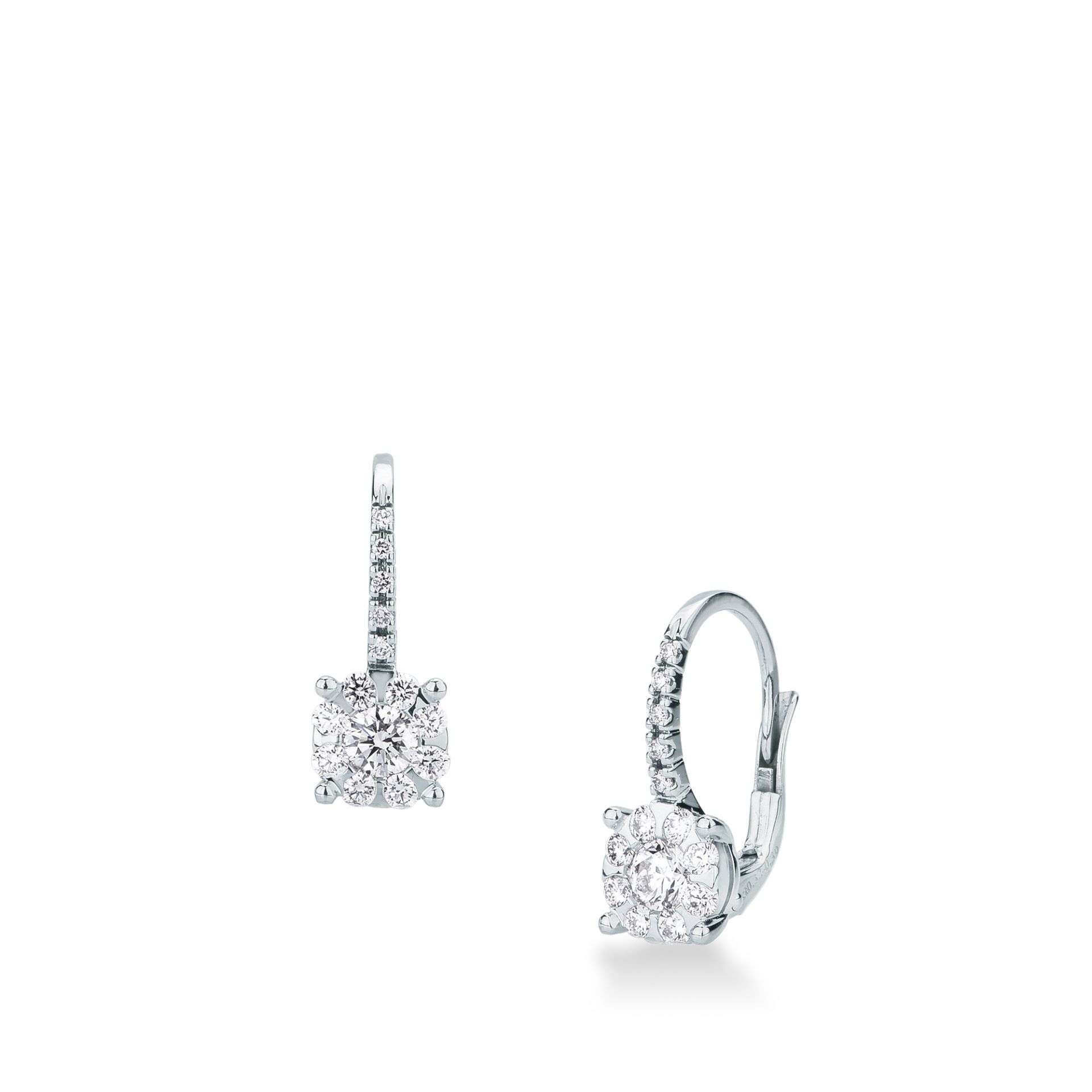Pair of hook-of-earrings with diamond in white gold
