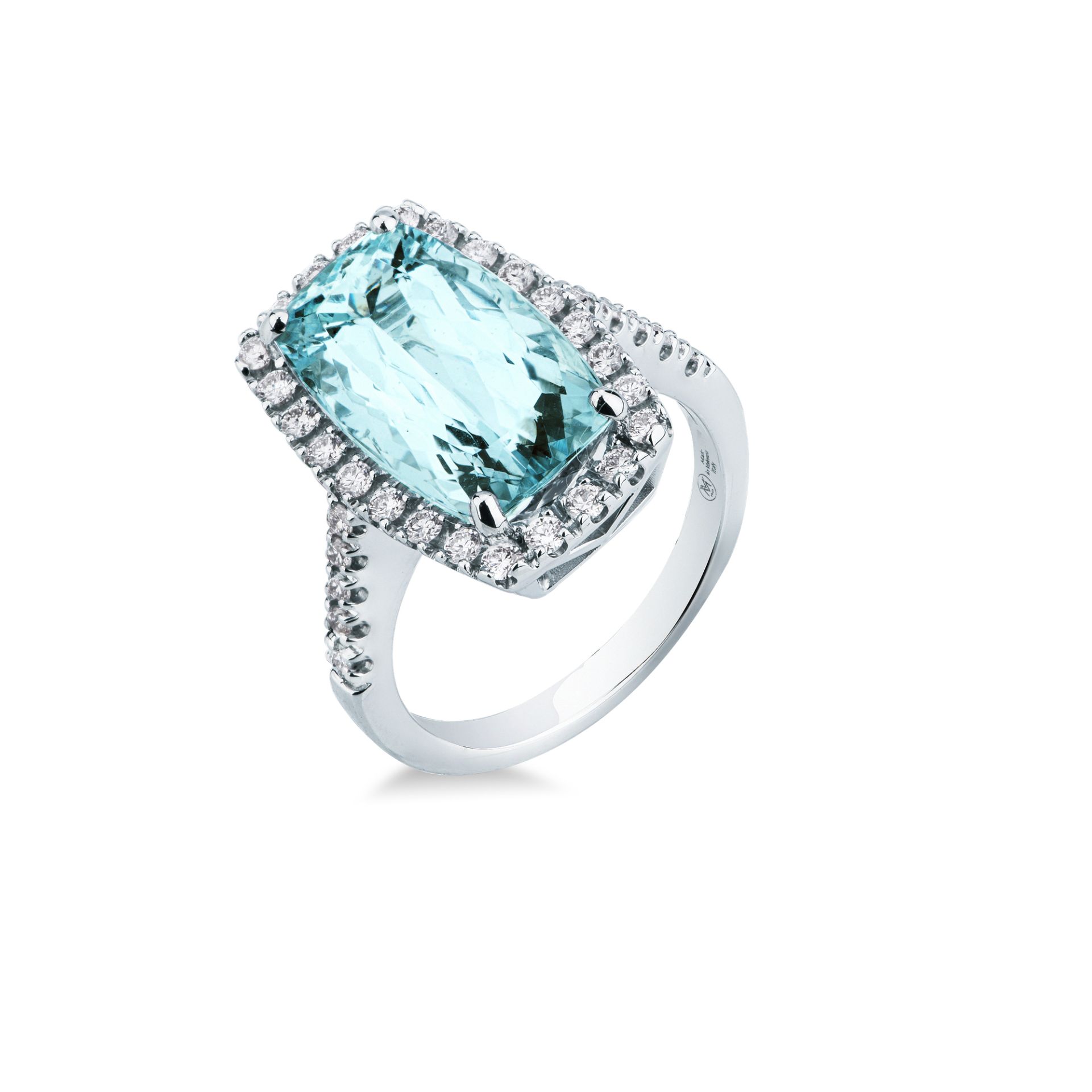 Ring with aquamarine and diamond in white gold