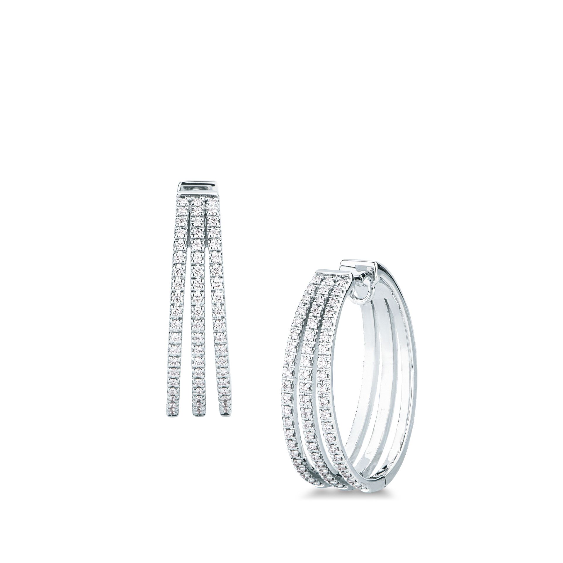 Pair of hinged earrings with diamond in white gold