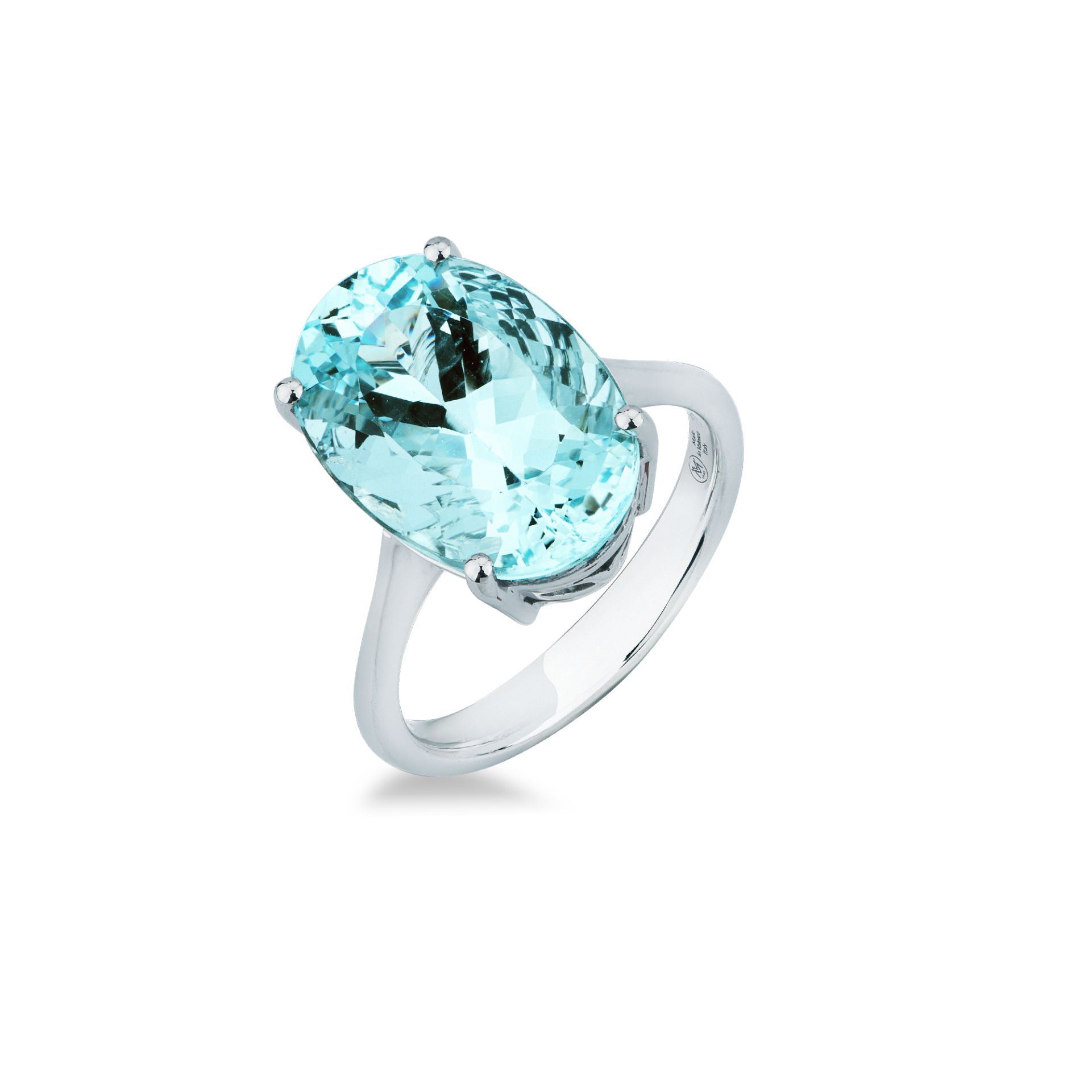 Anello con Acquamarina Ovale e Diamanti in Oro Bianco