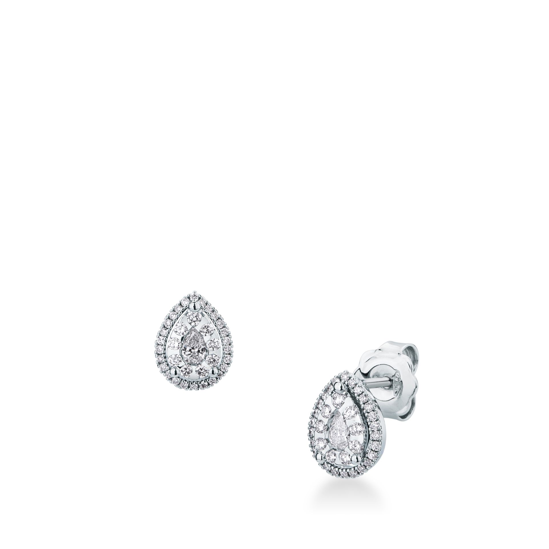Paio Orecchini a scatto con Diamante in Oro Bianco