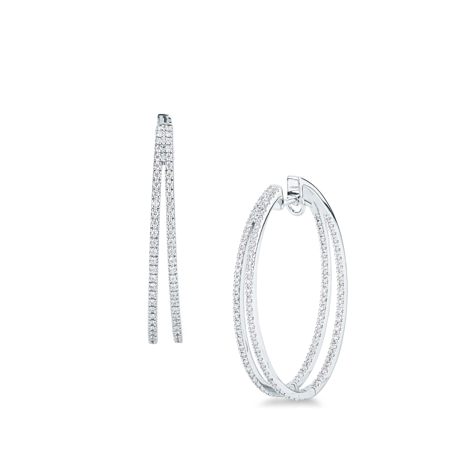 Paio Orecchini a scatto con Diamante in Oro Bianco