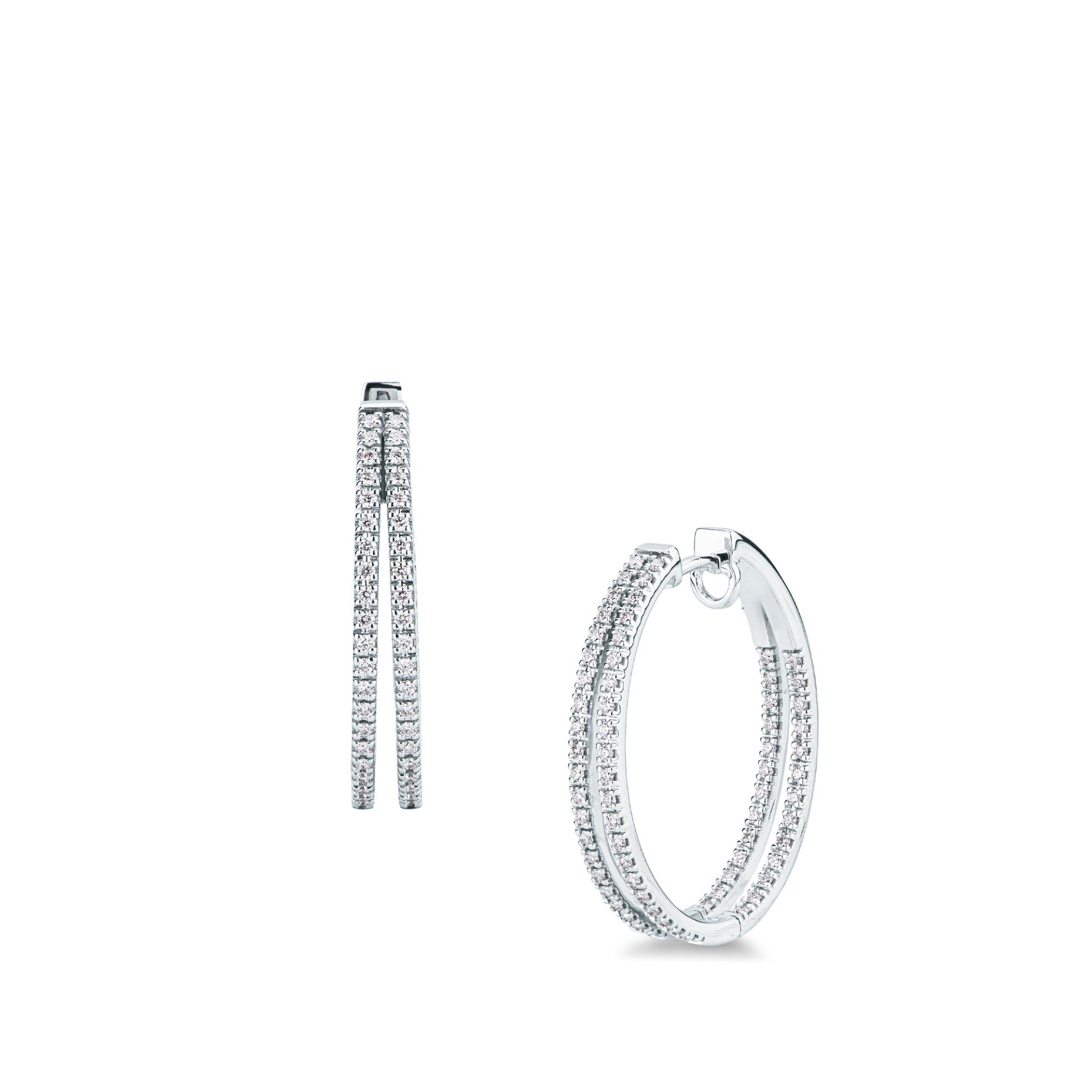Paio Orecchini a scatto con Diamante in Oro Bianco