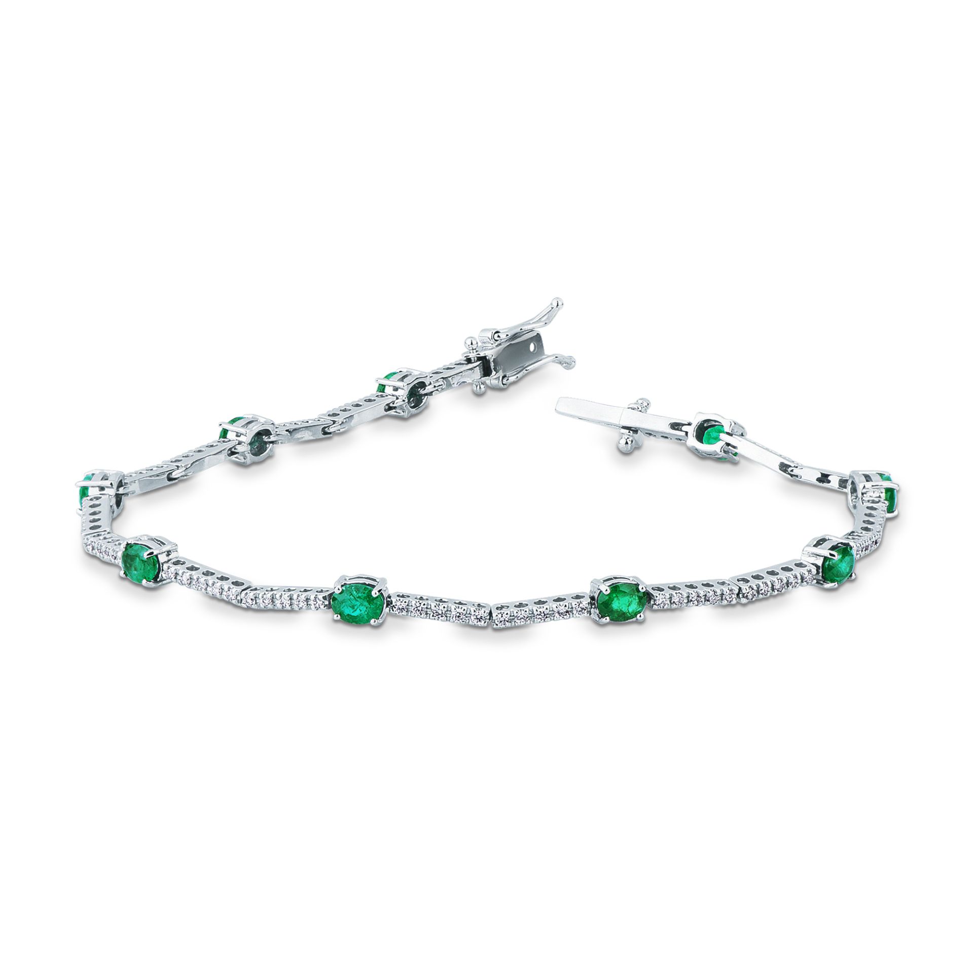 Bracciale con Smeraldo Ovale e Diamante in Oro Bianco