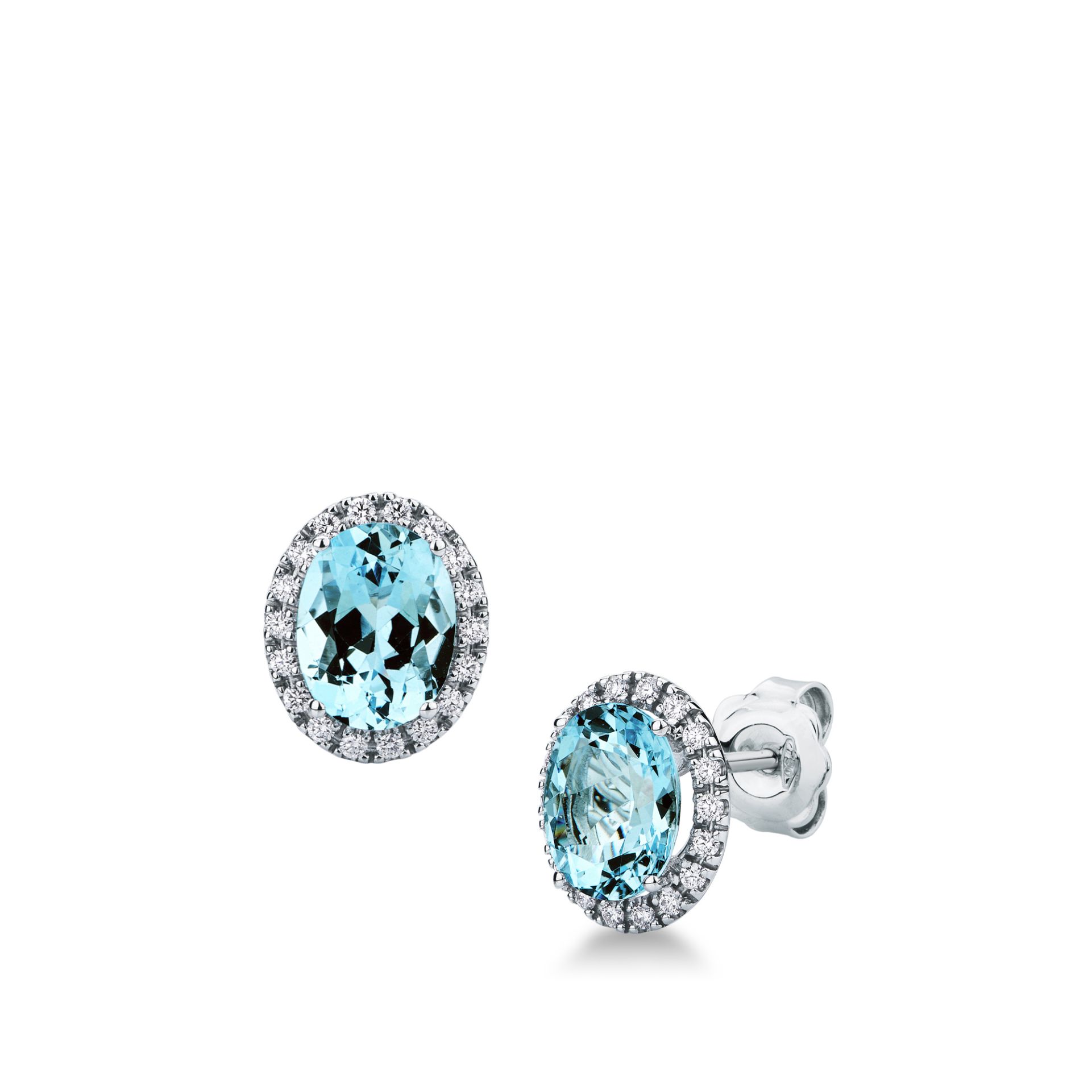 Paio Orecchini a scatto con Acquamarina e Diamante in Oro Bianco