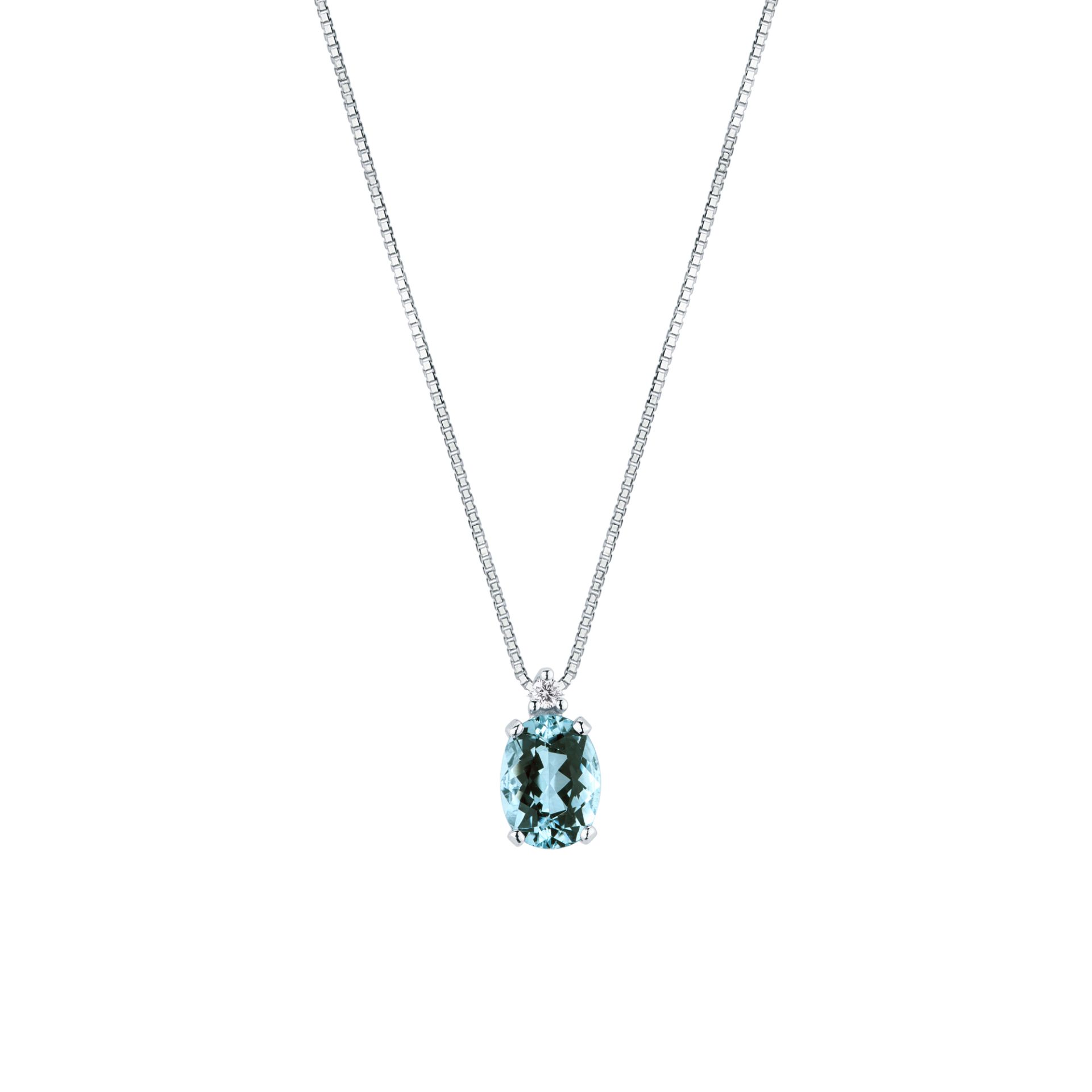 Collar con aguamarina y diamante en oro blanco