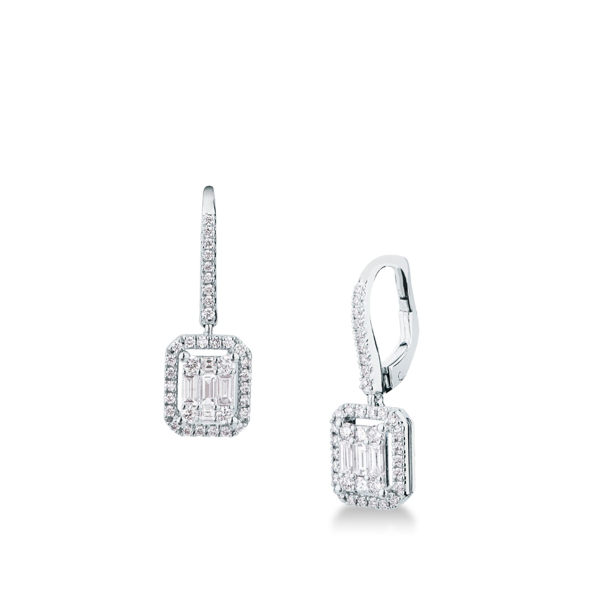 Pareja de pendientes gancho con muelle con diamante en oro blanco