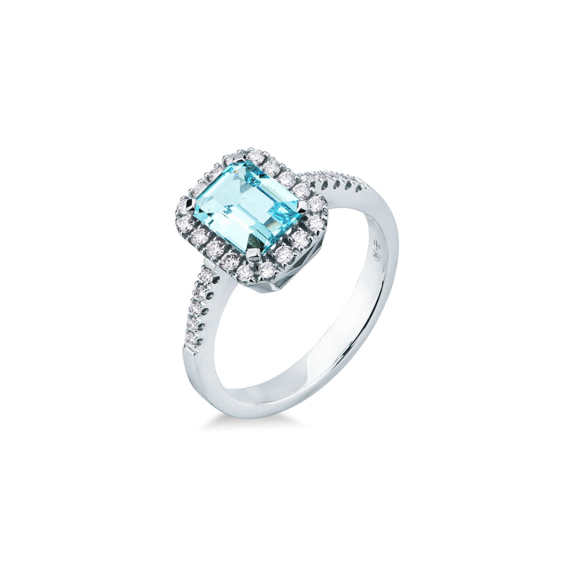 Anello con Acquamarina Ottagonale e Diamanti in Oro Bianco
