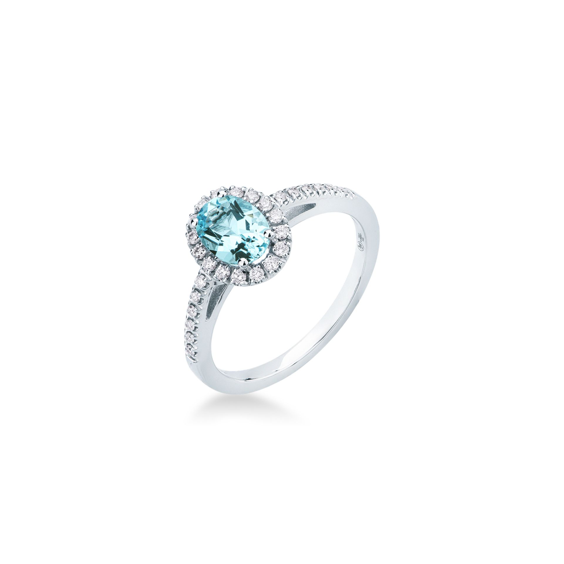 Anello con Acquamarina Ovale e Diamanti in Oro Bianco