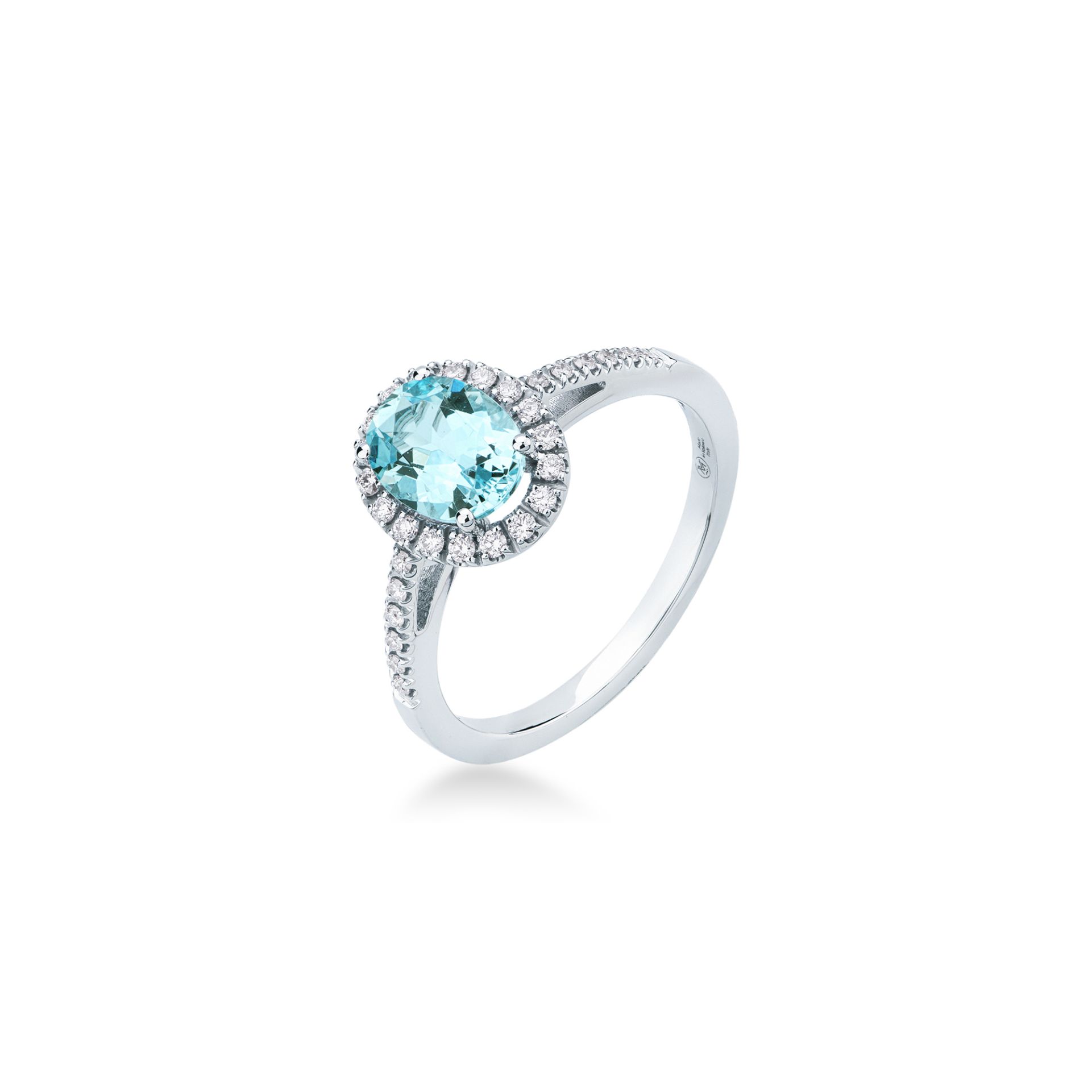 Anello con Acquamarina Ovale e Diamanti in Oro Bianco