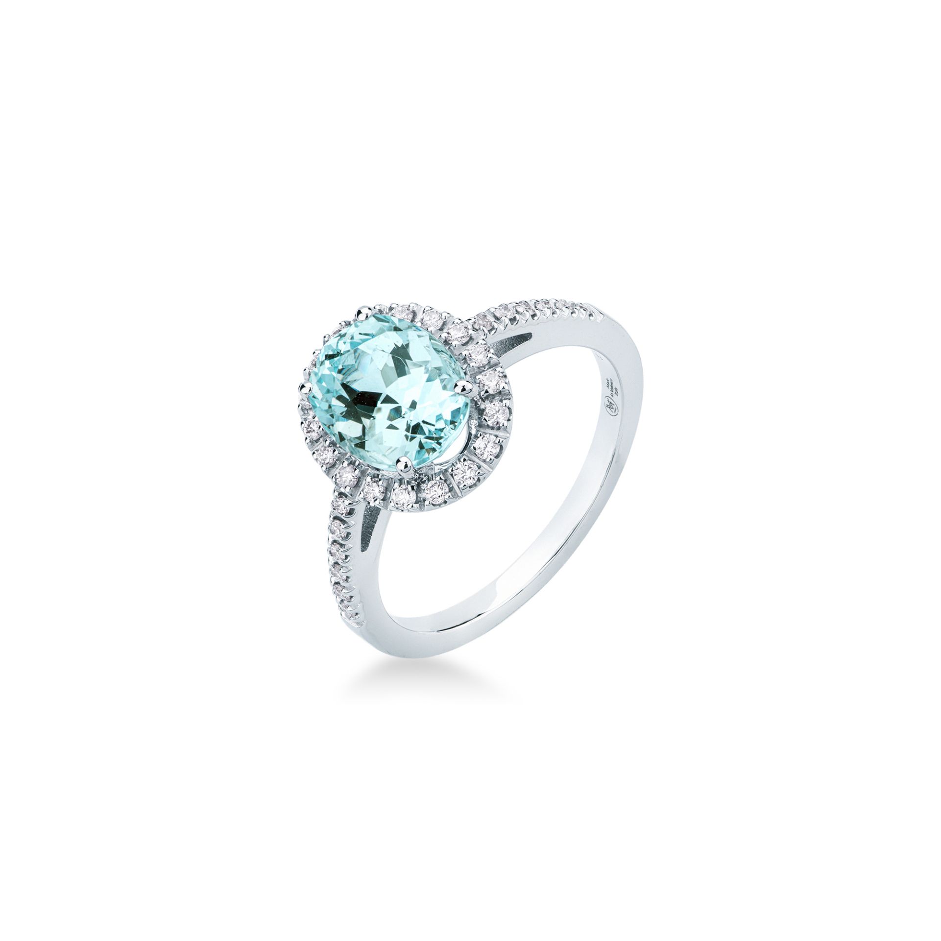 Anello con Acquamarina Ovale e Diamanti in Oro Bianco